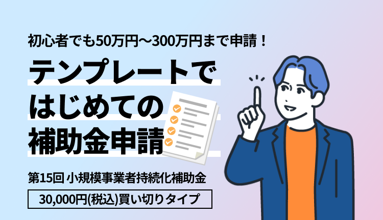 初心者でも50万円〜300万円まで申請！テンプレートではじめての補助金申請  第15回 小規模事業者持続化補助金 30,000円(税込)買い切りタイプ